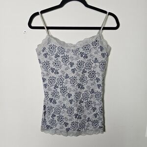 VTG Aeropostale L Gray Floral Camisole Top Lace Trim Y2K Fairy‎ Fairygrunge